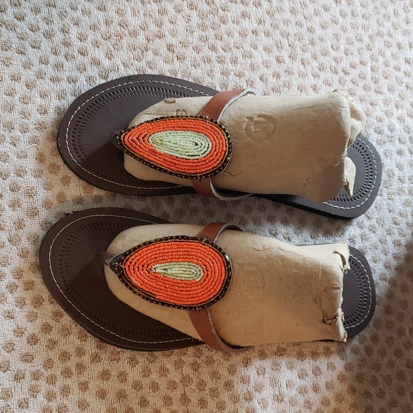 Unisex Maasai Leather Sandals. Size 11 or 42 decorated with beads. main image 8